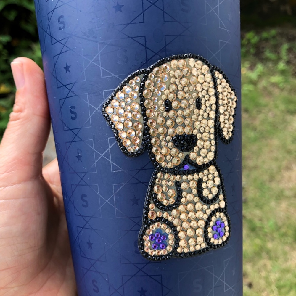 HTF Starbucks 24 Fl oz Insulated Blue Matted Rhinestone Dog Tumbler